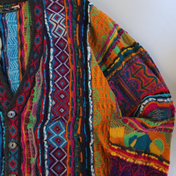 90s COOGI Australia crazy pattern 3D textured wool knitted sweater cardigan - Picture 6 of 12